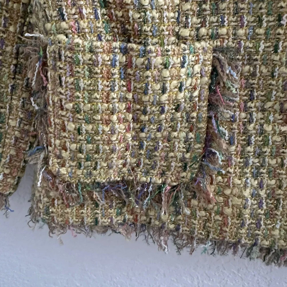 Chadwick's Tweed Blazer Jacket Womens 12 Yellow Fringed‎ Trim Old Money NWOT - Picture 5 of 9